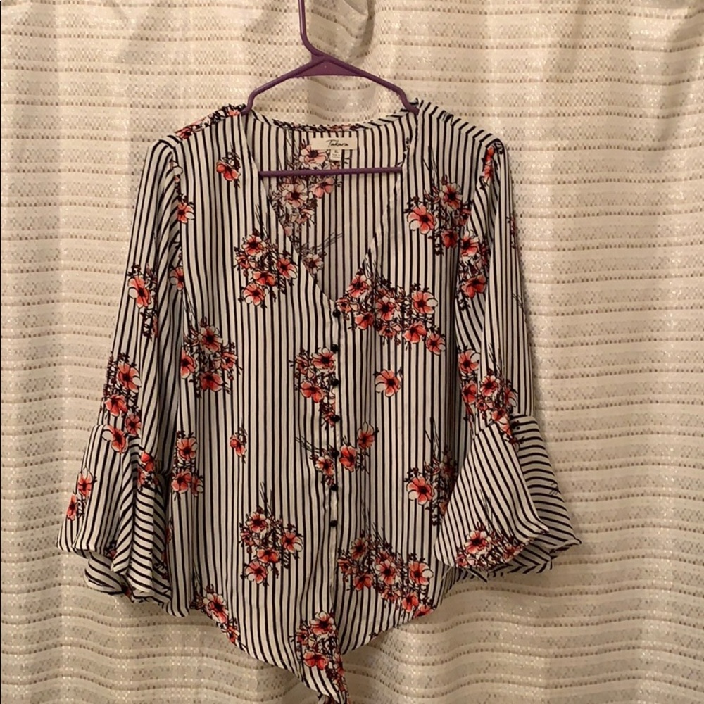 Stripped front tie blouse